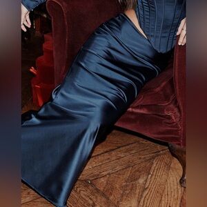 House of CB Charlene - Navy Stain Bias Cut Maxi Skirt